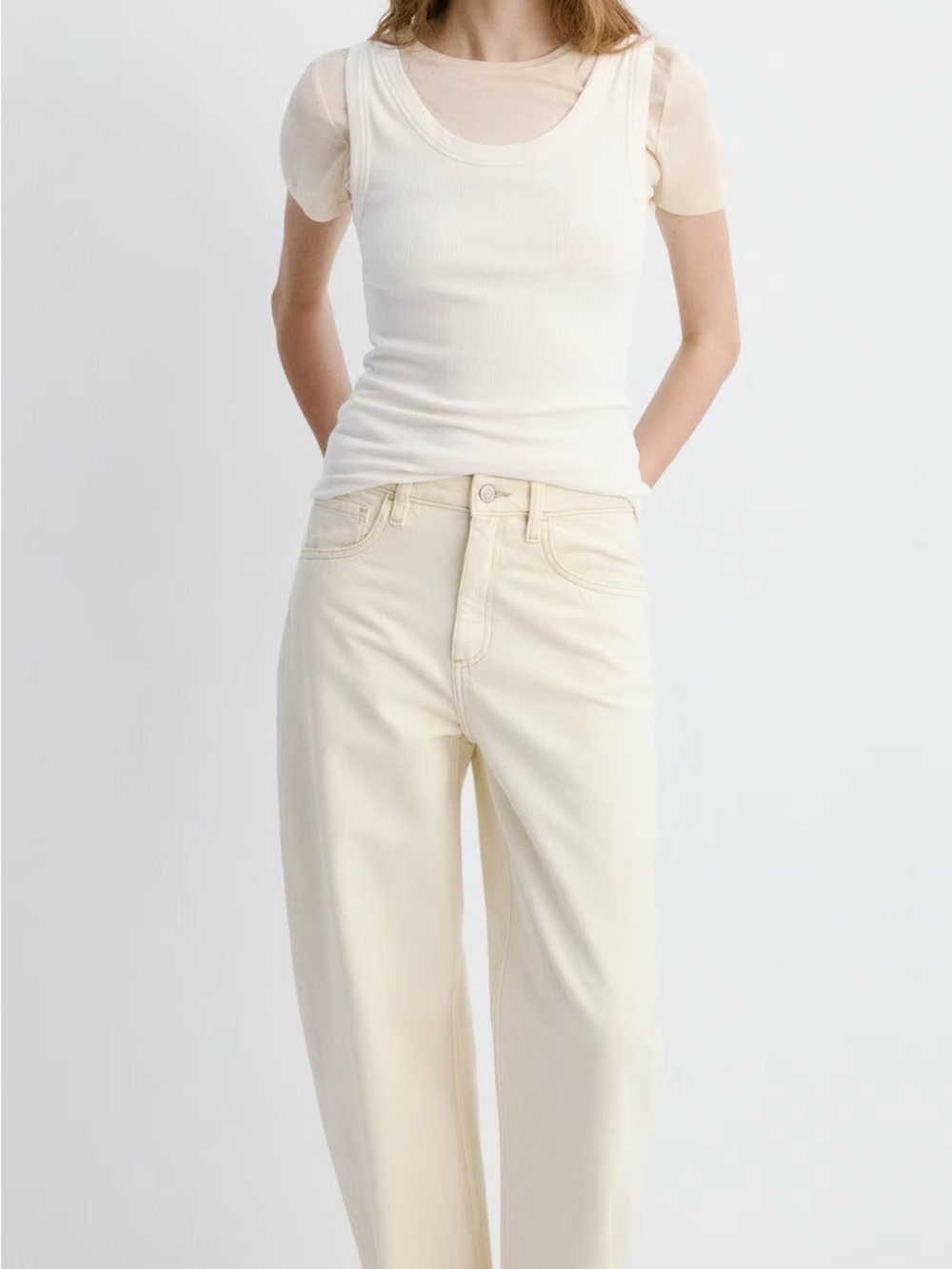 Mango Cream Balloon Jeans for Women